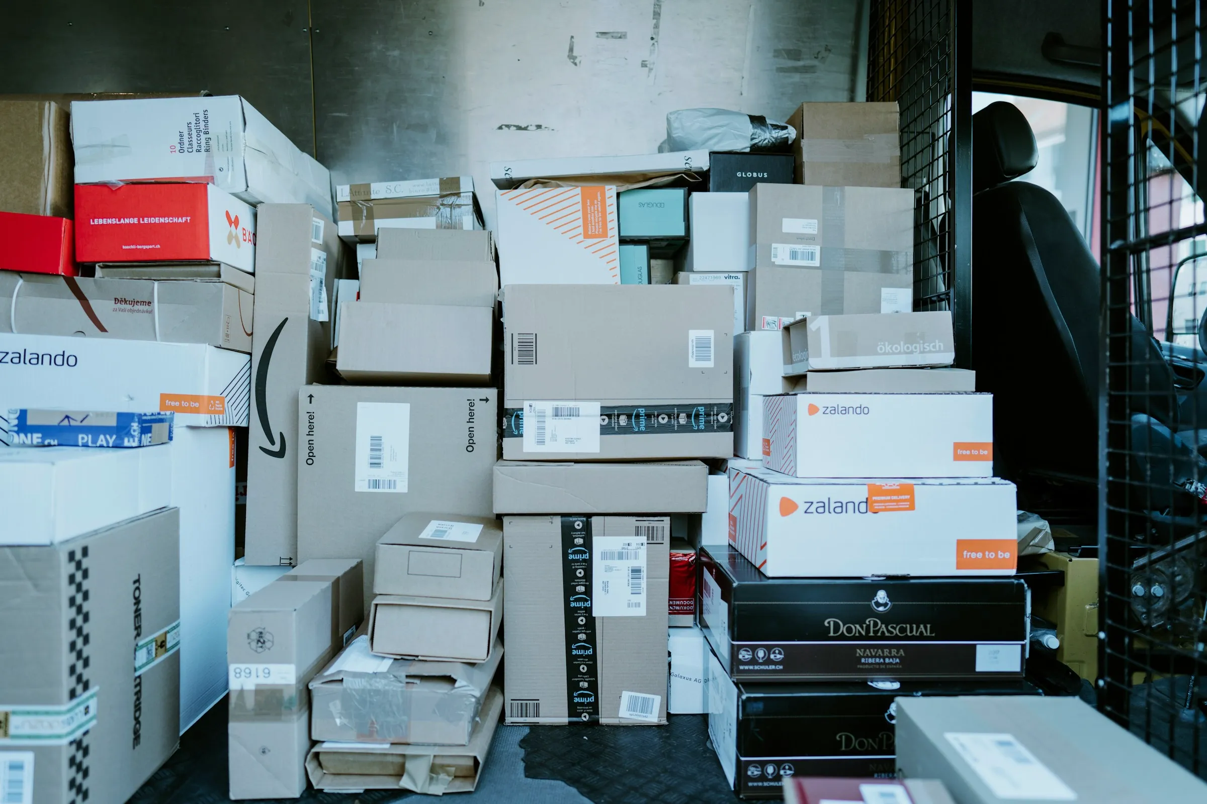 Delivery truck filled with packages